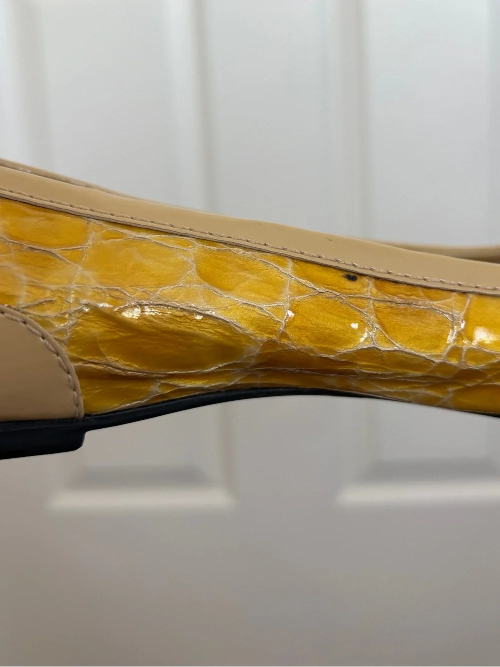 Antonio Melani Yellow Crocodile Leather Buckle Flats